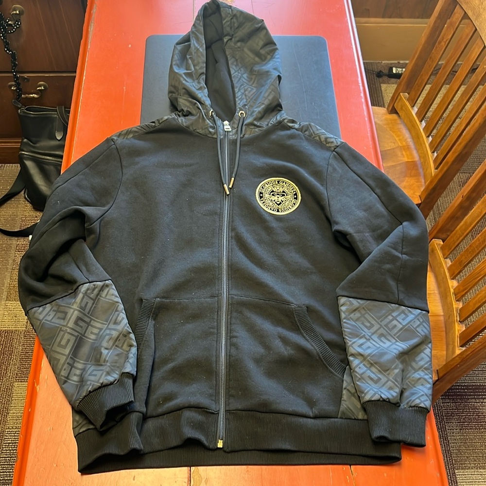 Glorious Gangsta NWT Black Zip Up Black and Gold Hooded Sweater. UK Brand.